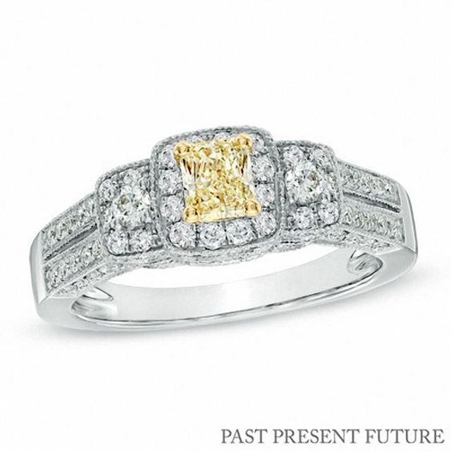 1 CT. T.w. Certified Yellow and White Diamond Past Present FutureÂ® Engagement Ring in 14K White Gold (P/Si2)