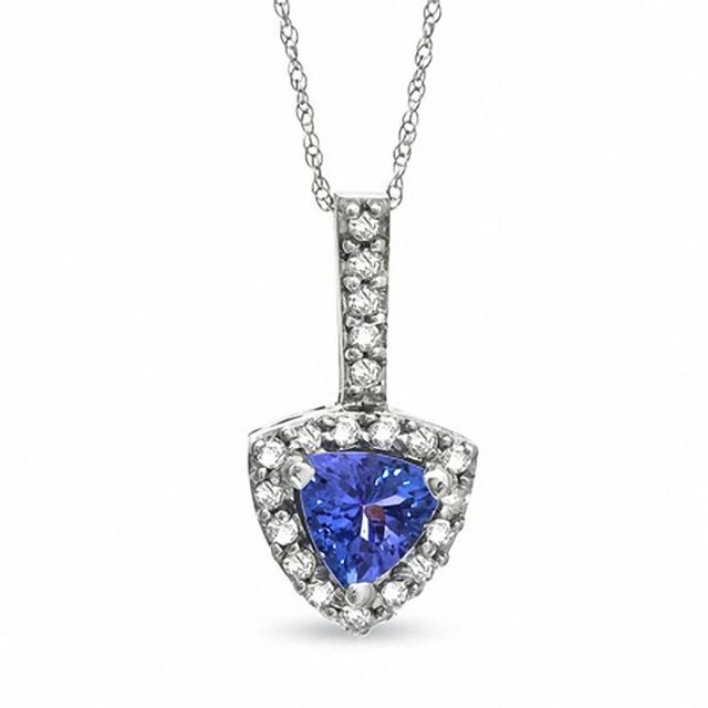 Trillion-Cut Tanzanite and 1/7 CT. T.w. Diamond Pendant in 10K White Gold