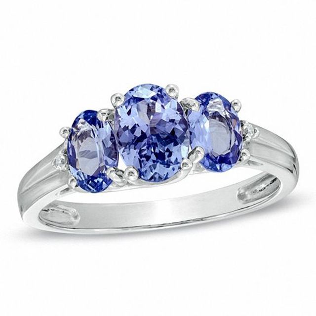 Oval Tanzanite and Diamond Accent Three Stone Ring in 10K White Gold