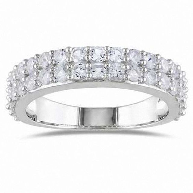 Lab-Created White Sapphire Double Row Band in Sterling Silver