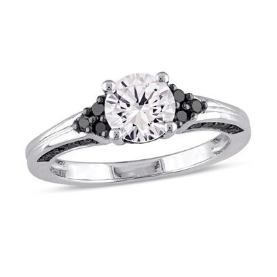 6.5mm Lab-Created White Sapphire and 3/8 CT. T.w. Black Diamond Engagement Ring Sterling Silver