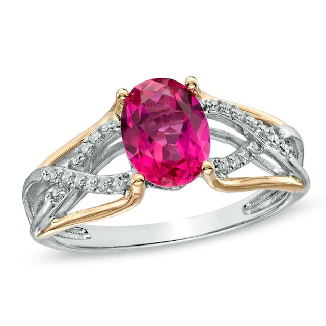 Oval Lab-Created Ruby and Diamond Accent Ring in 10K Two-Tone Gold