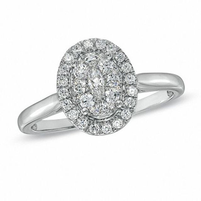 1/2 CT. T.w. Diamond Cluster Oval Frame Engagement Ring in 14K White Gold