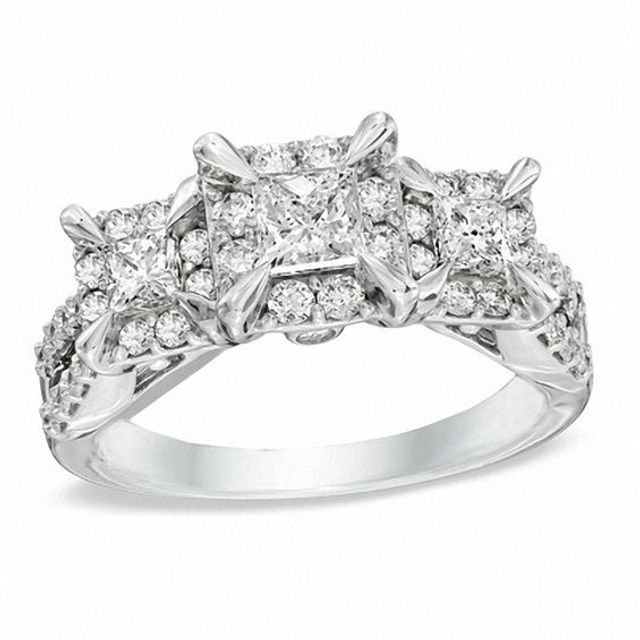 1-1/2 CT. T.w. Princess-Cut Diamond Three Stone Engagement Ring in 14K White Gold