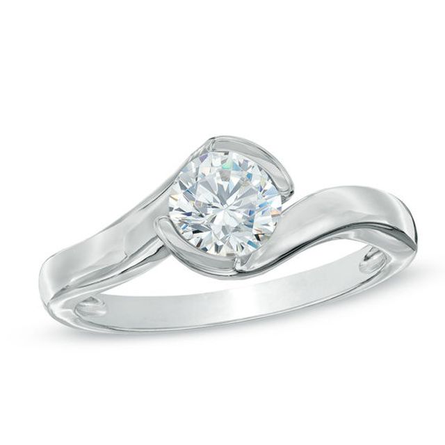 1 CT. Certified Diamond Solitaire Half Bezel Engagement Ring in 14K White Gold (J/I1)