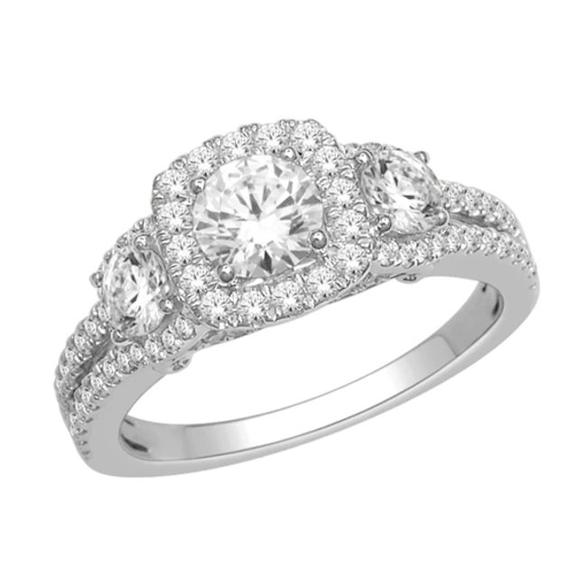 2 CT. T.w. Diamond Three Stone Bridal Set in 14K White Gold