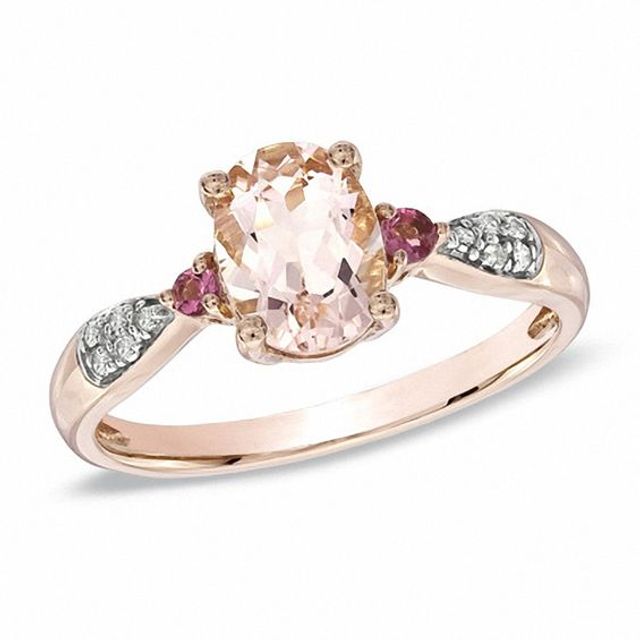 Oval Morganite, Pink Tourmaline and Diamond Accent Ring in 10K Rose Gold