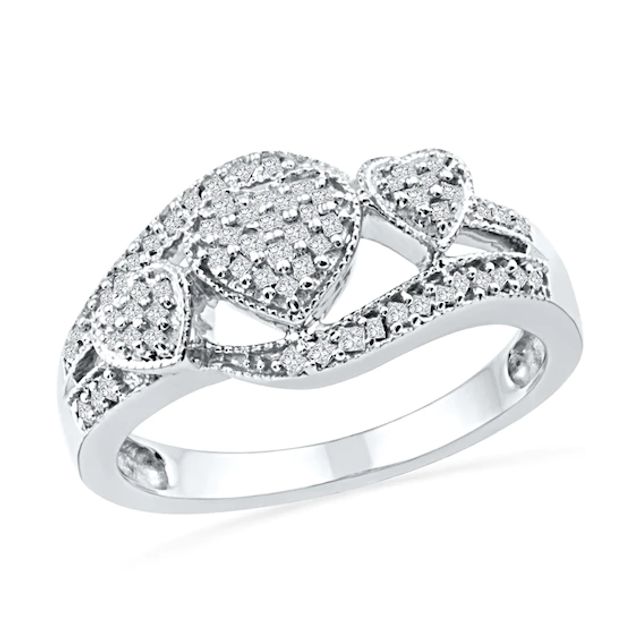 1/4 CT. T.w. Princess-Cut Diamond Triple Heart Ring in Sterling Silver