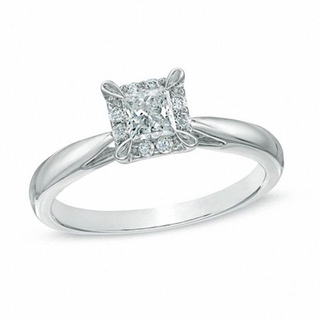 3/8 CT. T.w. Princess-Cut Diamond Frame Engagement Ring in 14K White Gold