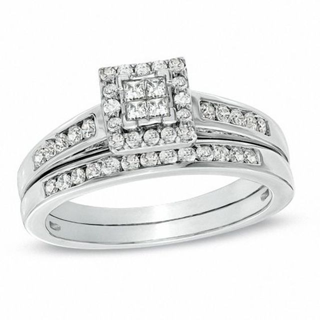 1/2 CT. T.w. Quad Princess-Cut Diamond Bridal Set in 10K White Gold