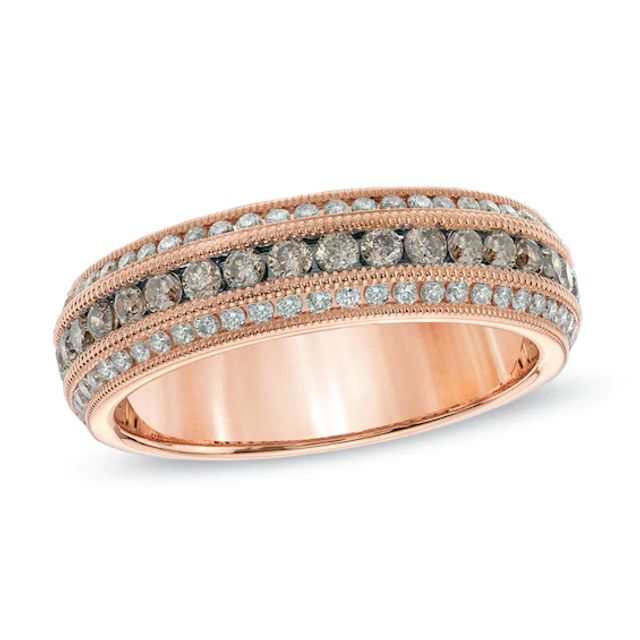 3/4 CT. T.w. Champagne and White Diamond Vintage-Style Anniversary Band in 14K Rose Gold