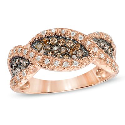 1/2 CT. T.w. Champagne and White Diamond Rope Ring in 14K Rose Gold