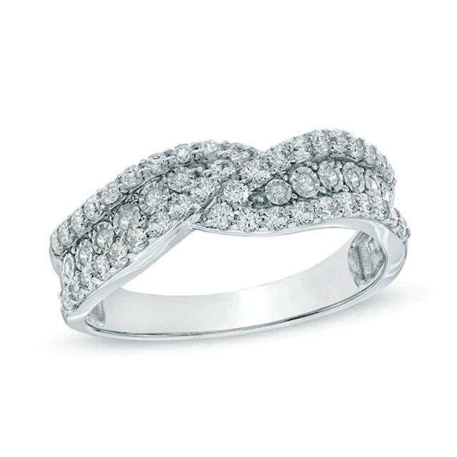 1/2 CT. T.w. Diamond Layered Wave Anniversary Band in 14K White Gold