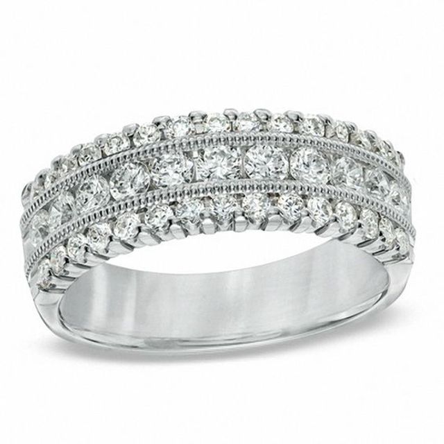 1 CT. T.w. Diamond Vintage-Style Triple Row Anniversary Band in 14K White Gold