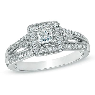 1/2 CT. T.w. Princess-Cut Diamond Vintage-Style Engagement Ring in 10K White Gold