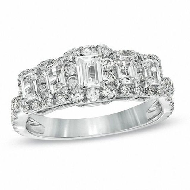 1-3/4 CT. T.w. Certified Emerald-Cut Diamond Five Stone Twist Ring in 14K White Gold (I/I1)