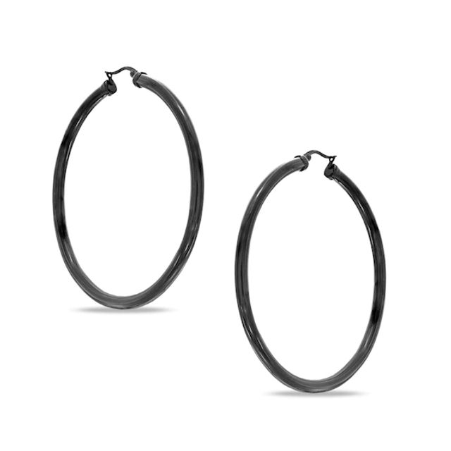 60mm Tube Hoop Earrings in Black IP Stainless Steel