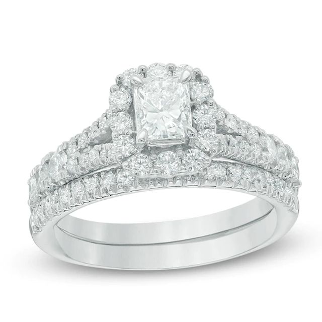 1-1/2 CT. T.w. Certified Radiant-Cut Diamond Bridal Set in 14K White Gold (I/I1)