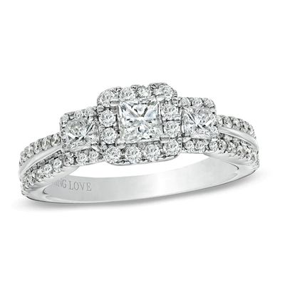 Vera Wang Love Collection 1 CT. T.w. Princess-Cut Diamond Three Stone Engagement Ring in 14K White Gold