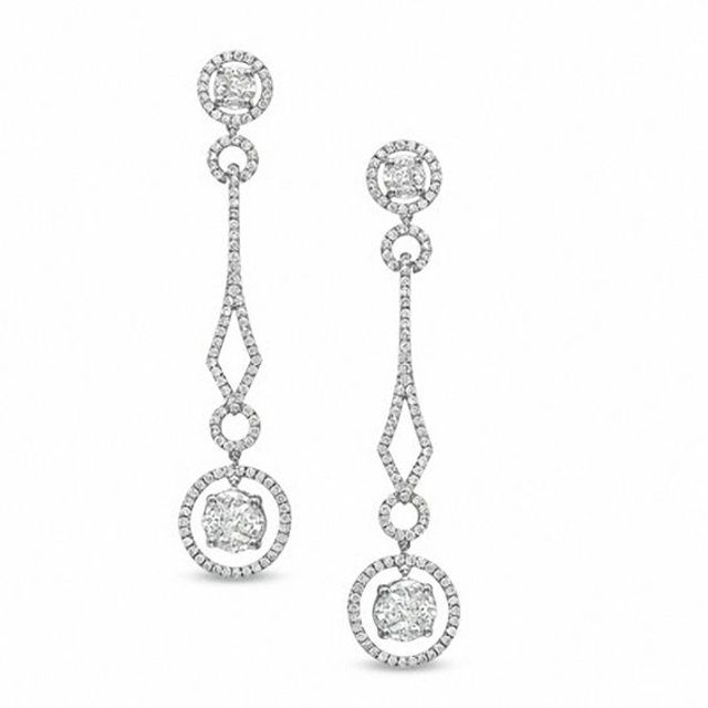 2-5/8 CT. T.w. Marquise and Princess-Cut Diamond Art Deco Style Drop Earrings in 14K White Gold