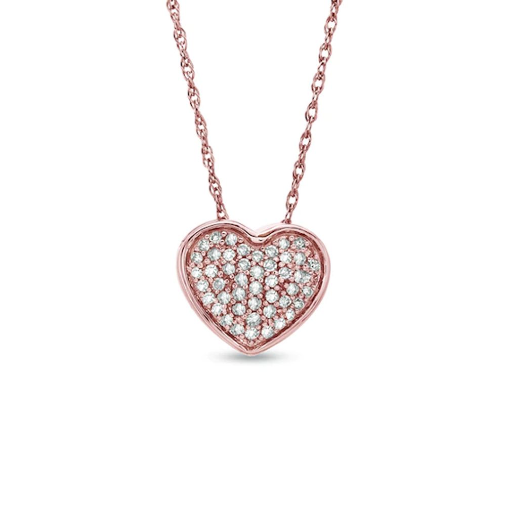 1/8 CT. T.w. Diamond Cluster Heart Pendant in 10K Rose Gold