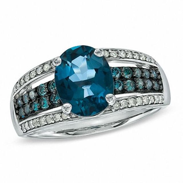 Oval London Blue Topaz and 1/4 CT. T.w. Enhanced Blue and White Diamond Ring in 10K White Gold