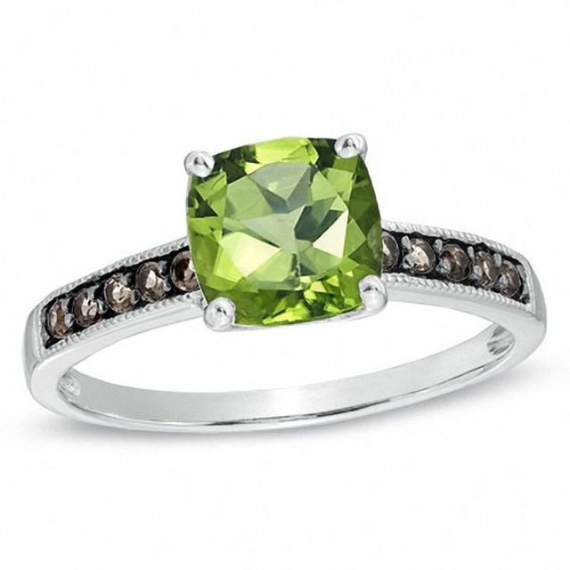 7.0mm Cushion-Cut Peridot and Smoky Quartz Frame Ring in 10K Gold