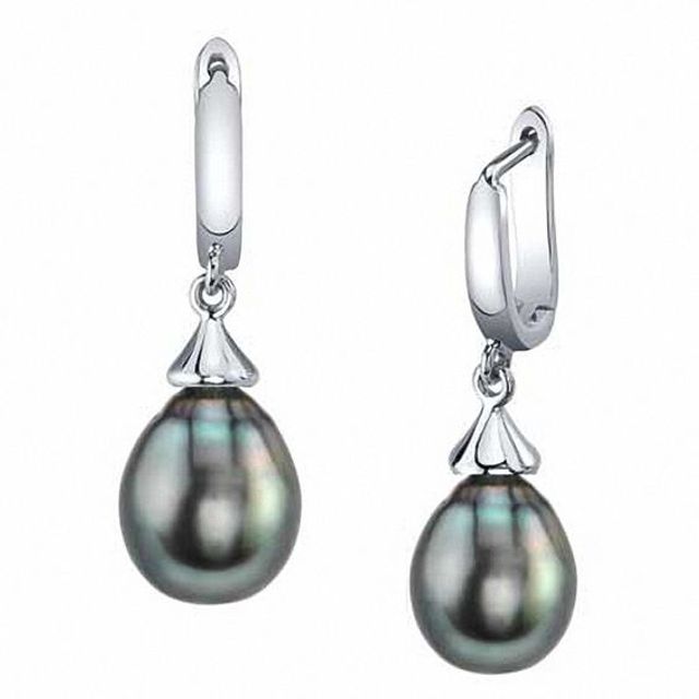 9.0mm Black Tahitian Cultured Pearl Drop Earrings in Sterling Silver