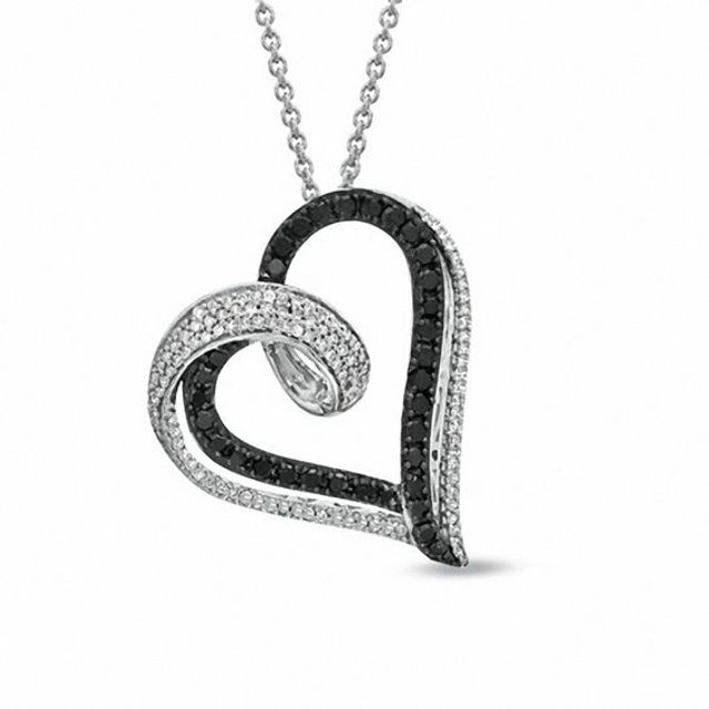 1/2 CT. T.w. Enhanced Black and White Diamond Looping Heart Pendant in Sterling Silver