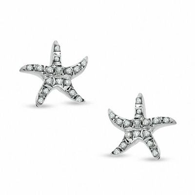 Diamond Fascinationâ¢ Starfish Stud Earrings in Sterling Silver with Platinum Plating