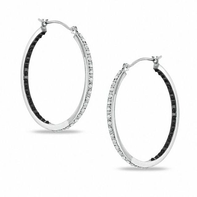 Enhanced Black and White Diamond Fascinationâ¢ Inside-Out Hoop Earrings in Sterling Silver