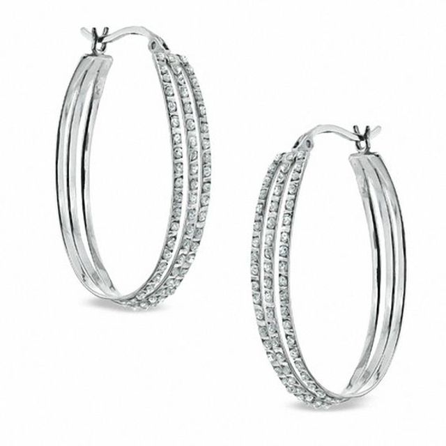 Diamond Fascinationâ¢ Triple Hoop Earrings in Sterling Silver with Platinum Plating