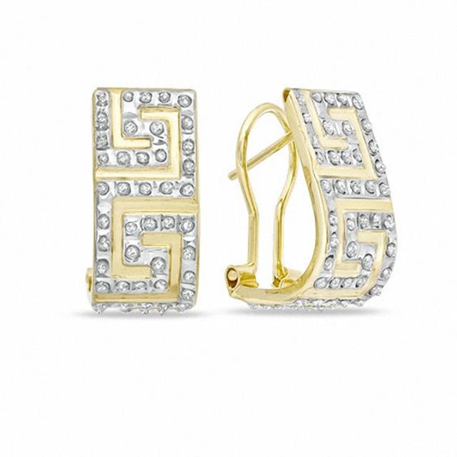 Diamond Fascinationâ¢ Greek Key J-Hoop Earrings in 14K Gold