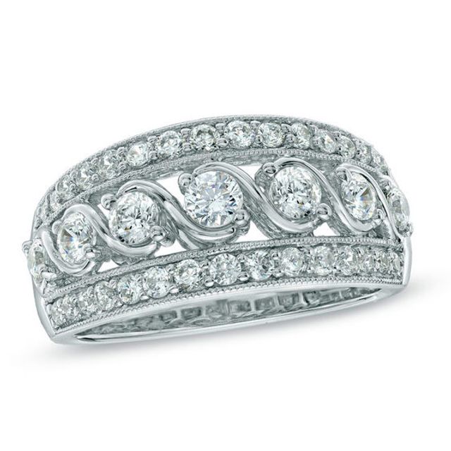 1 CT. T.w. Diamond Vintage-Style Seven Stone Ring in 14K White Gold