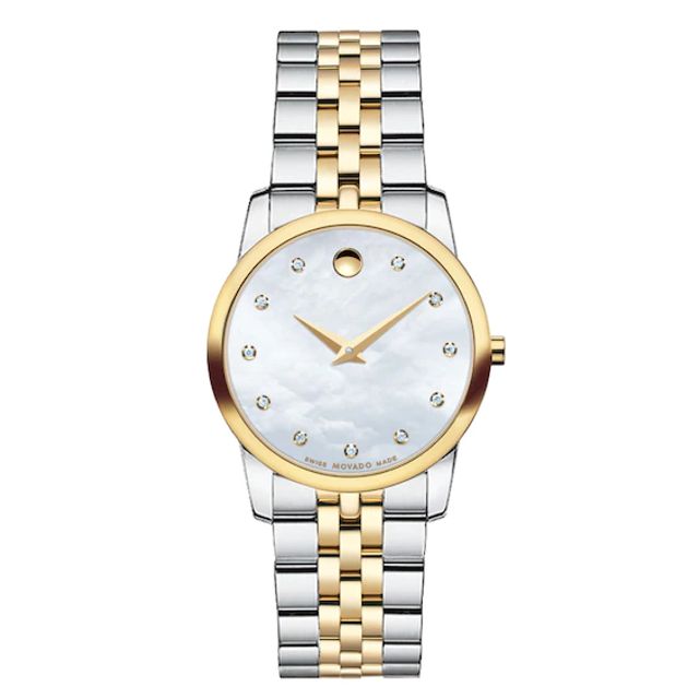 Ladies' Movado MuseumÂ® Diamond Accent Two-Tone PVD Watch with Mother-of-Pearl Dial (Model: 0606900)