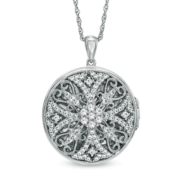 Lab-Created White Sapphire Locket Pendant in Sterling Silver