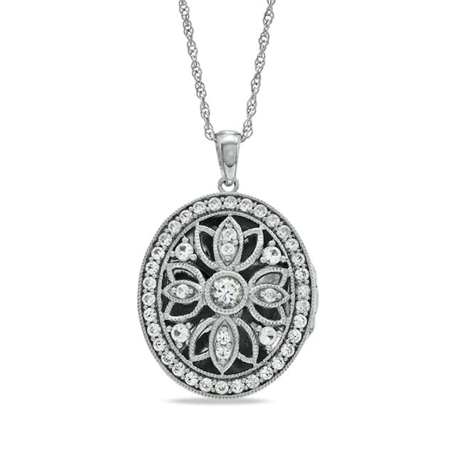 Lab-Created White Sapphire Oval Locket Pendant in Sterling Silver