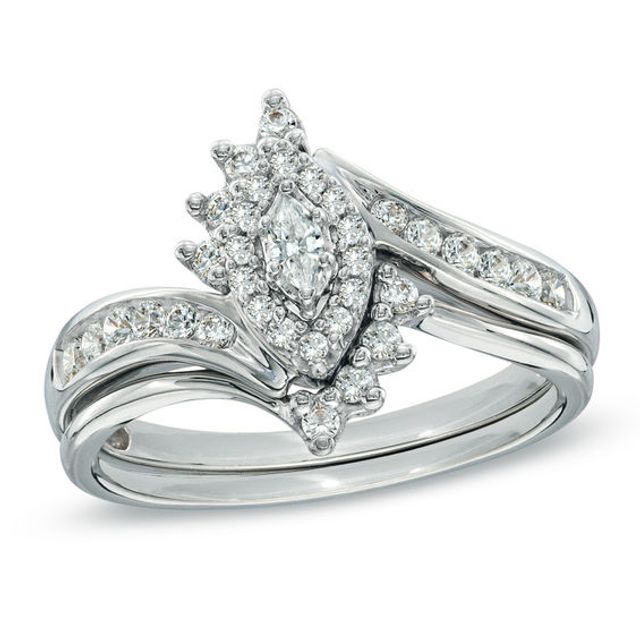 1/2 CT. T.w. Marquise-Shape Diamond Bypass Bridal Set in 14K White Gold