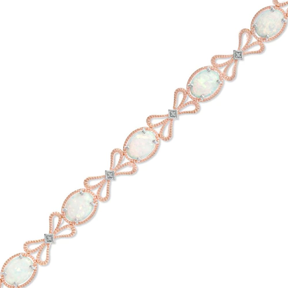 Oval Lab-Created Opal and Diamond Accent Bracelet in Sterling Silver with 14K Rose Gold Plate - 7.25"