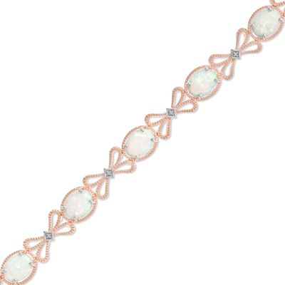Oval Lab-Created Opal and Diamond Accent Bracelet in Sterling Silver with 14K Rose Gold Plate - 7.25"