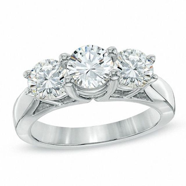 1-1/2 CT. T.w. Certified Diamond Three Stone Ring in 14K White Gold (I/I2)