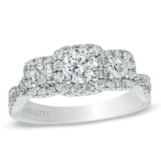 Vera Wang Love Collection 1 CT. T.w. Diamond Three Stone Twist Shank Engagement Ring in 14K White Gold