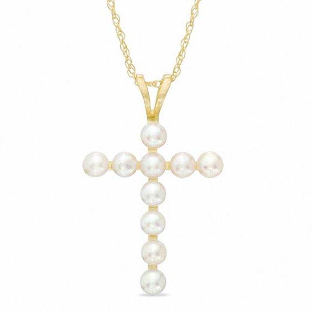 2.5-2.75mm Button Cultured Freshwater Pearl Cross Pendant in 10K Gold