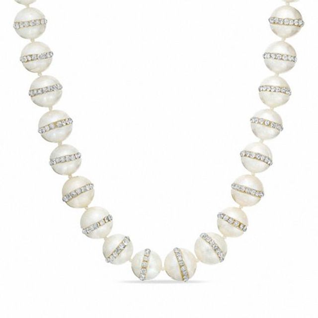 10.0-11.0mm Freshwater Cultured Pearl and Crystal Strand Necklace with Sterling Silver Clasp