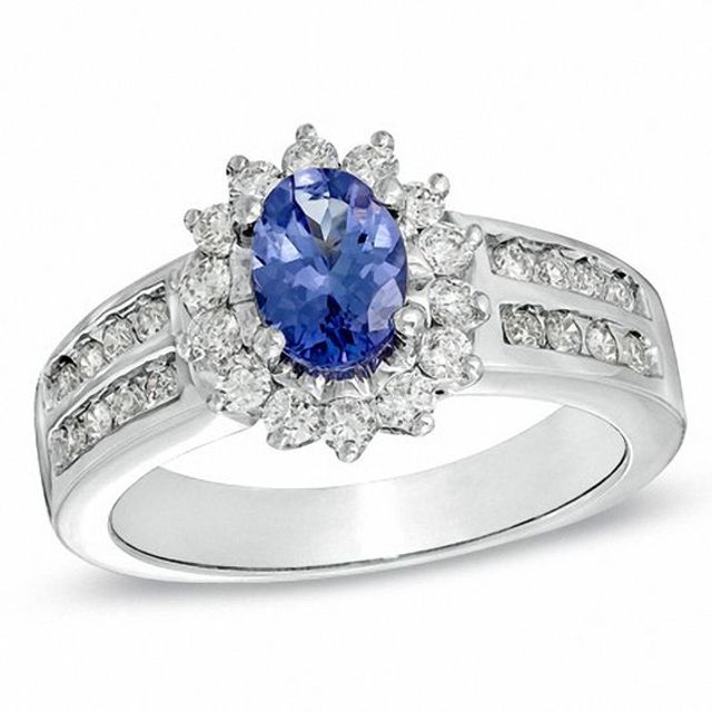 Oval Tanzanite and 1/2 CT. T.w. Diamond Ring in 14K White Gold