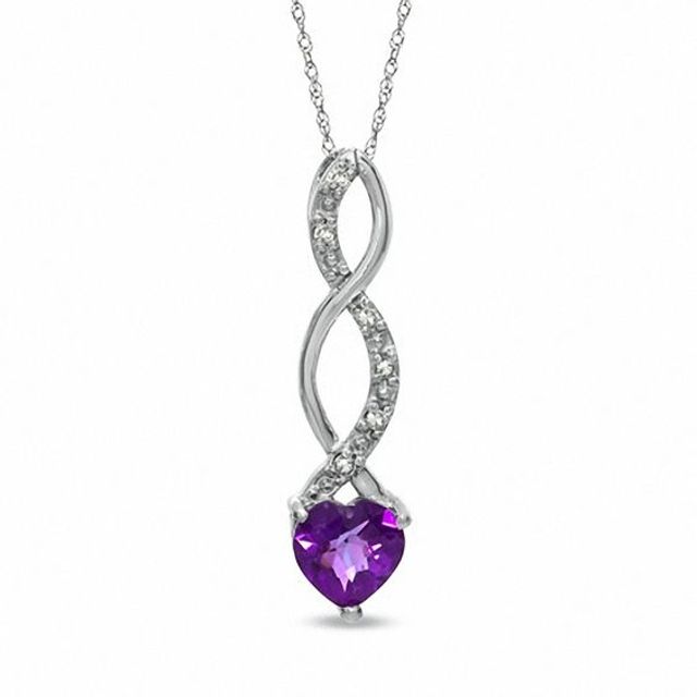 6.0mm Heart-Shaped Amethyst and Diamond Accent Pendant in 10K White Gold