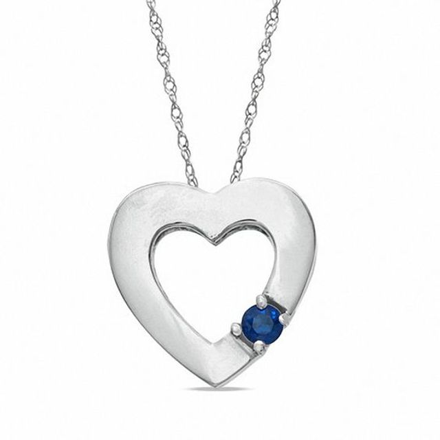 Lab-Created Blue Sapphire Heart Pendant in 10K White Gold