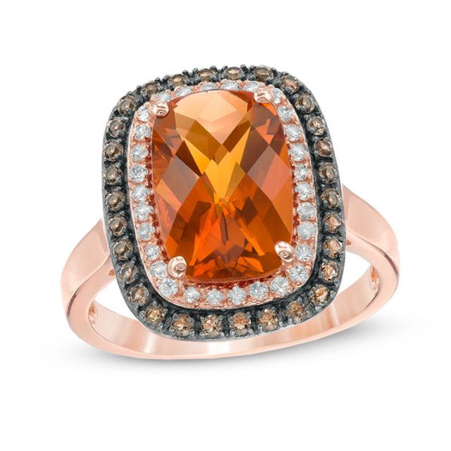 Cushion-Cut Madeira Citrine, Smoky Quartz and White Sapphire Ring in 10K Rose Gold