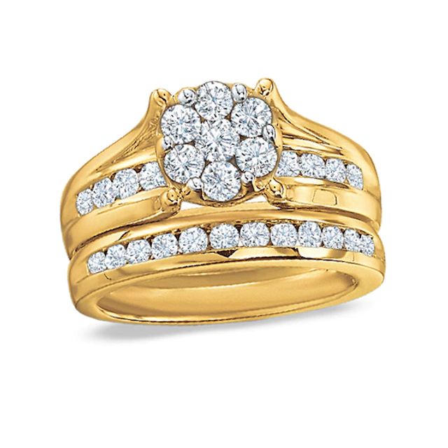 1-1/2 CT. T.w. Diamond Cluster Bridal Set in 14K Gold