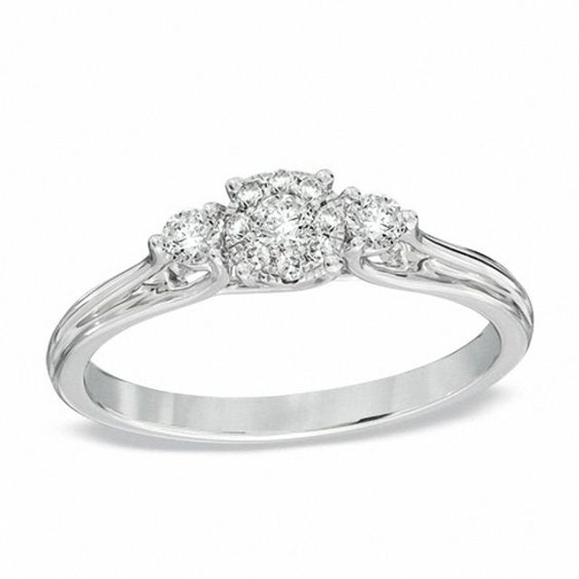 1/4 CT. T.w. Diamond Cluster Three Stone Ring in 10K White Gold